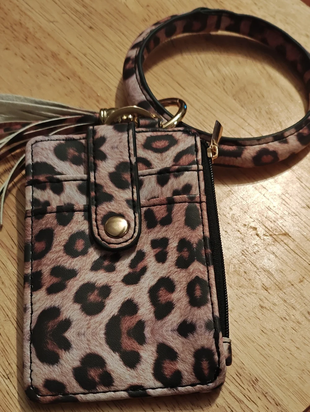 Leopard Print Wristlet Card Holder Keychain - Pink